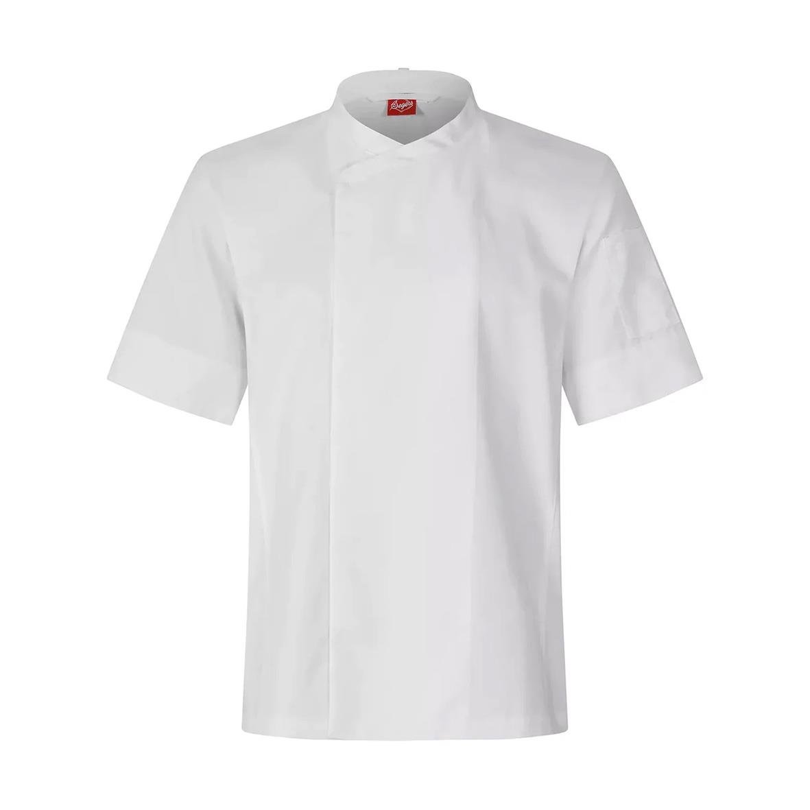 Vit kockrock med kort ärm och ståkrage, unisex, storlek XXS