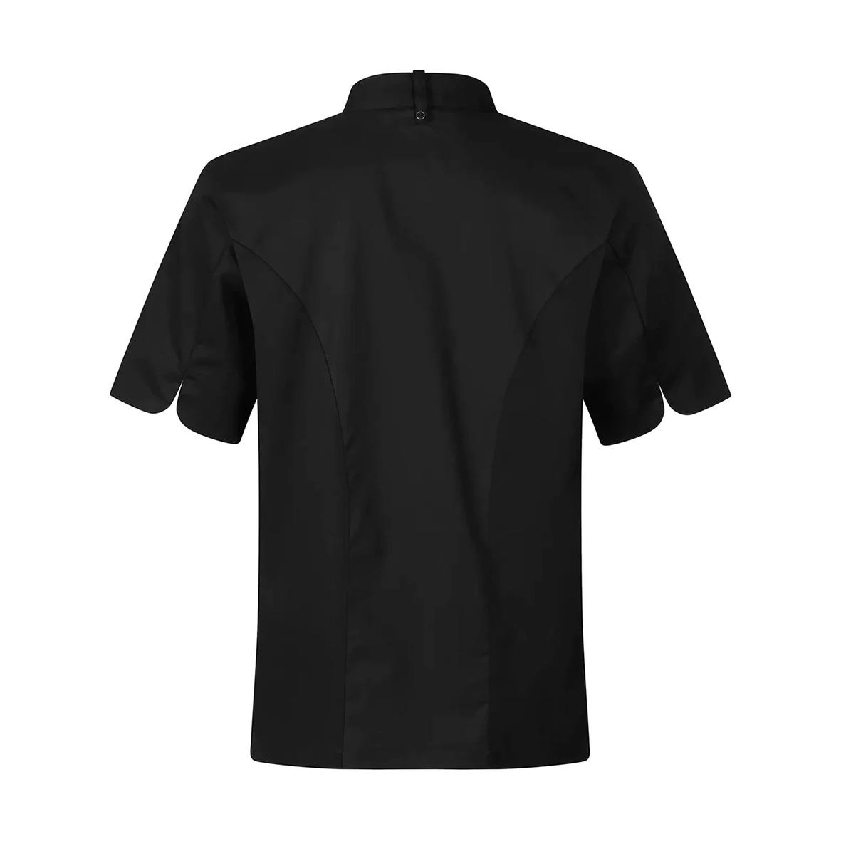 Svart kockrock med korta ärmar och ståkrage, storlek XXS, från Segers 1009 Stretch Unisex