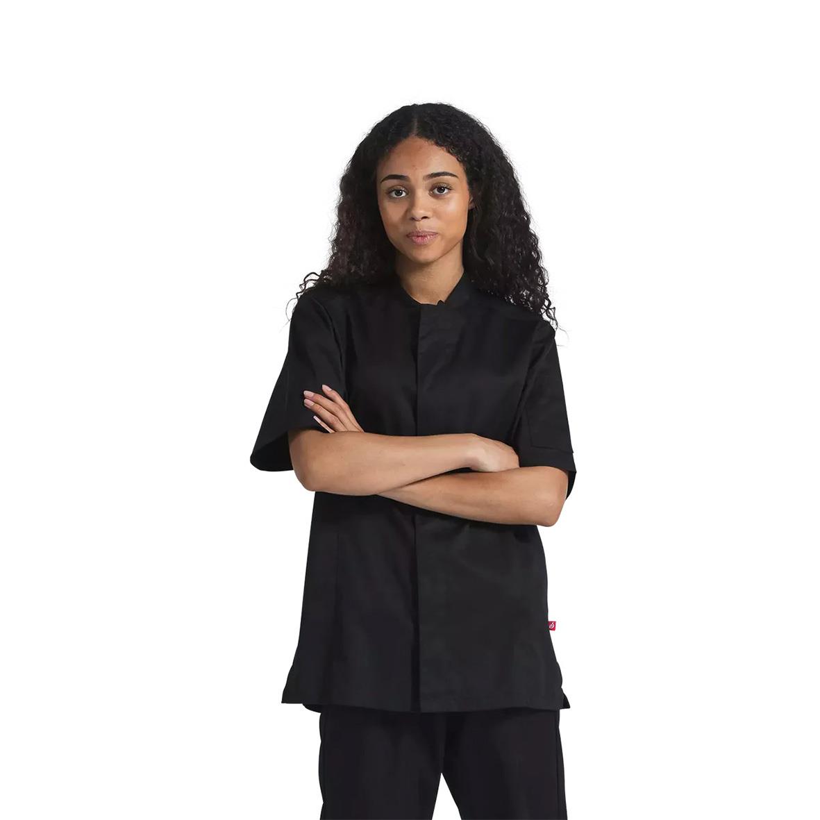 Kockrock Segers 1009 stretch unisex svart XXS, kvinna i svart kockrock med armar korsade