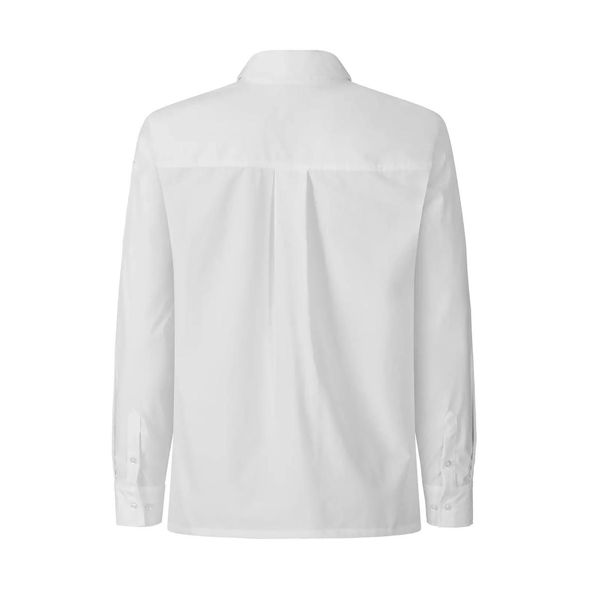 Vit unisex kockskjorta med krage och knappar, storlek XXS