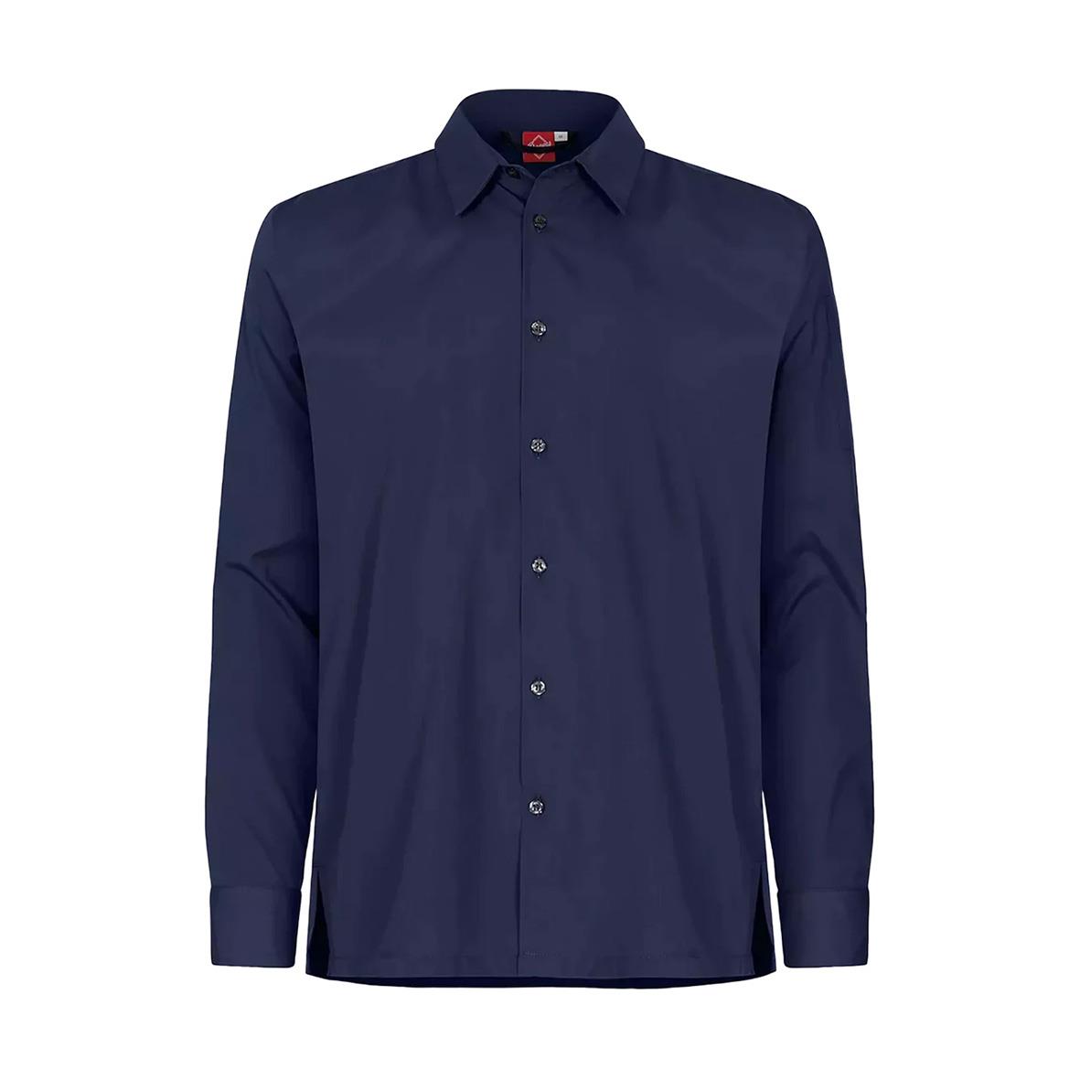 Marinblå unisex kockskjorta med knappar och krage