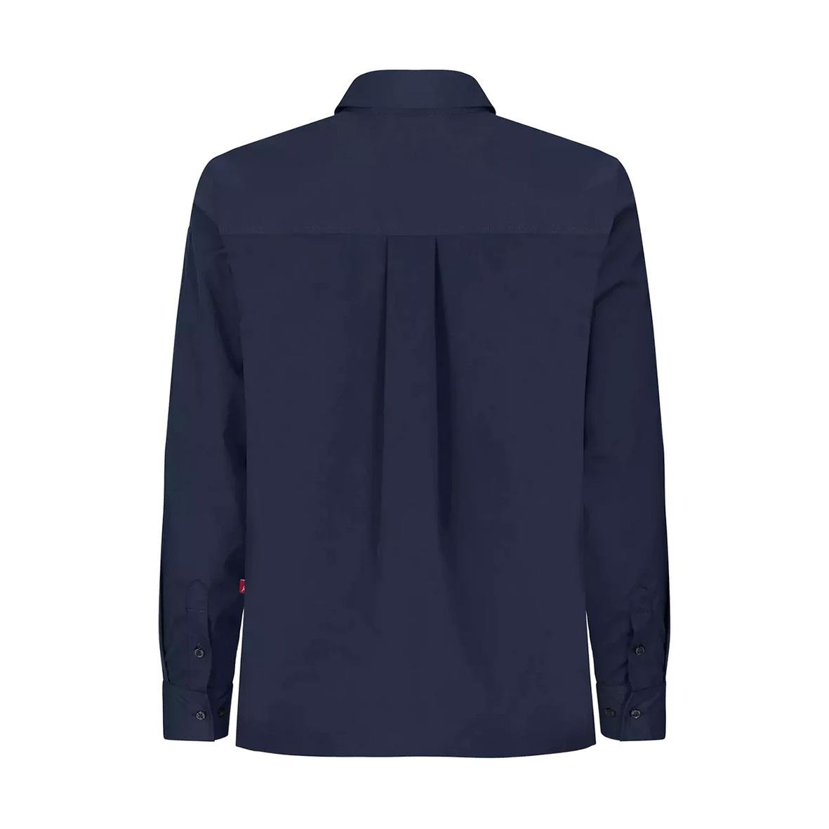 Marinblå unisex kockskjorta med knappar på ärmarna och bakficka