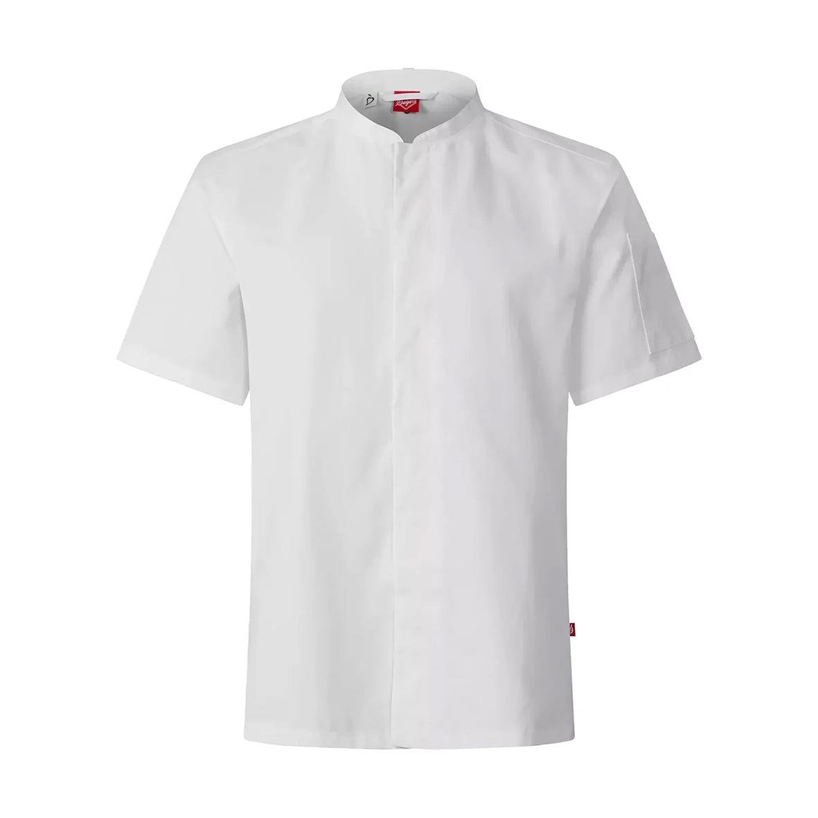 Vit unisex kockskjorta med kort ärm och ståkrage