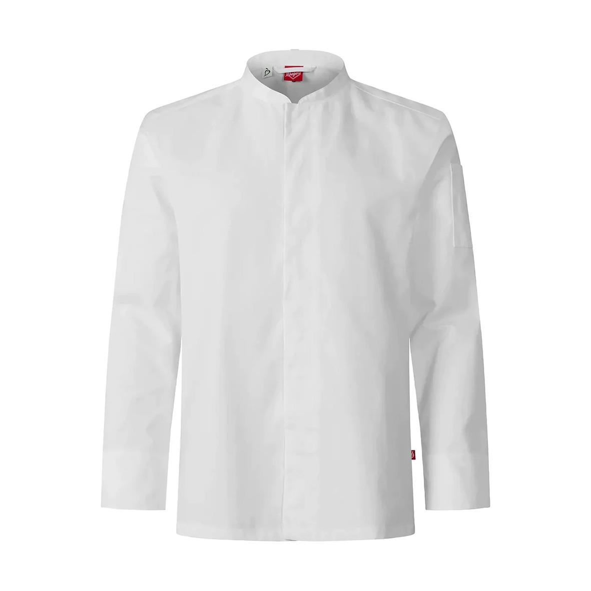 Vit unisex kockskjorta i storlek XXL med ståkrage och knäppning framtill