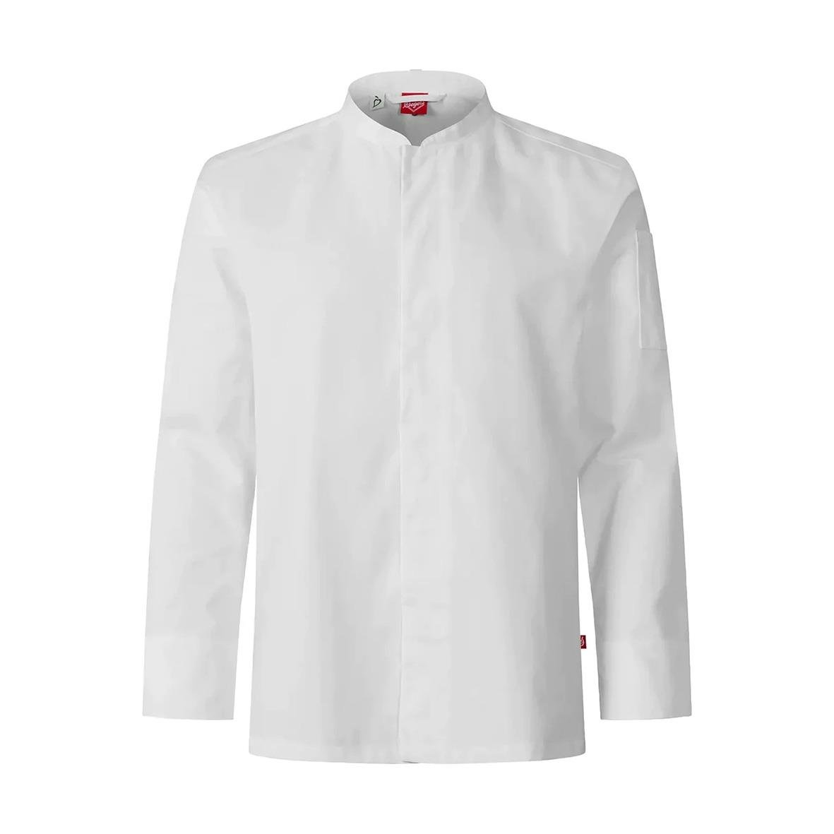 Vit unisex kockskjorta i storlek XXL med ståkrage och knäppning framtill