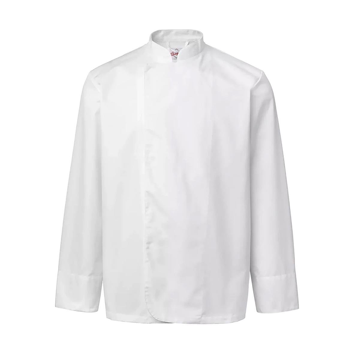 Vit kockrockskjorta för herr med ståkrage och knappar fram