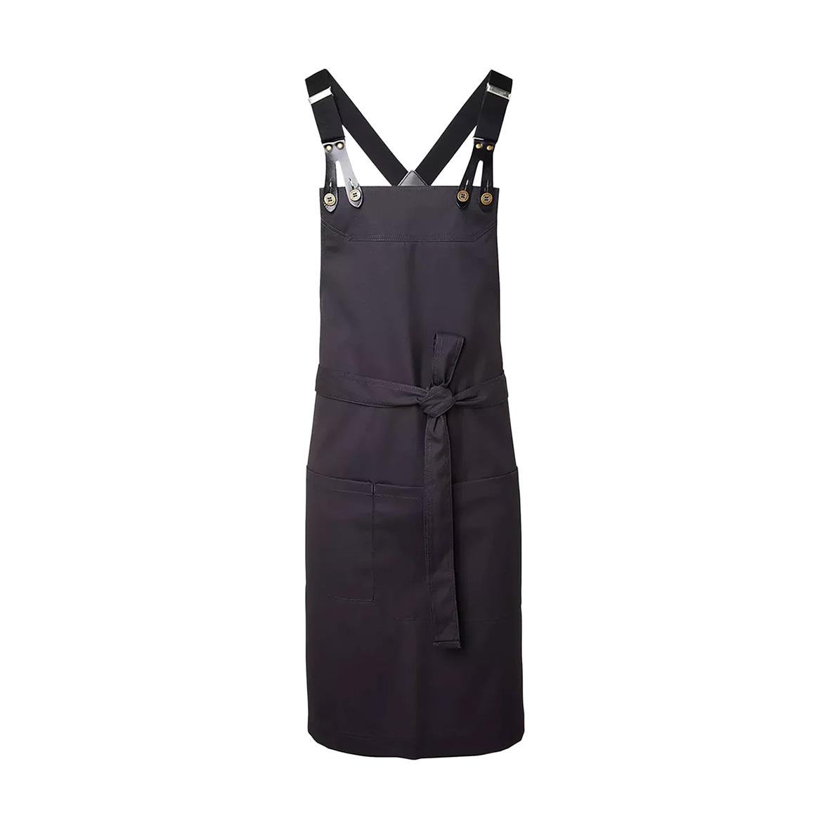 Mörkgrå bröstlappsförkläde Segers 4078 med nackband och midjeband, mått 75x90 cm