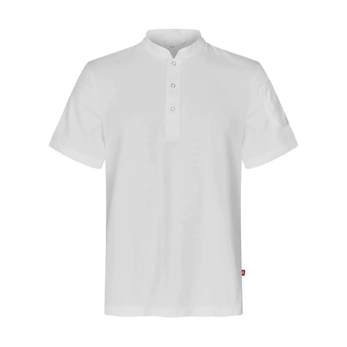 Vit unisex kockpiké med ståkrage och knappar fram i storlek 3XL