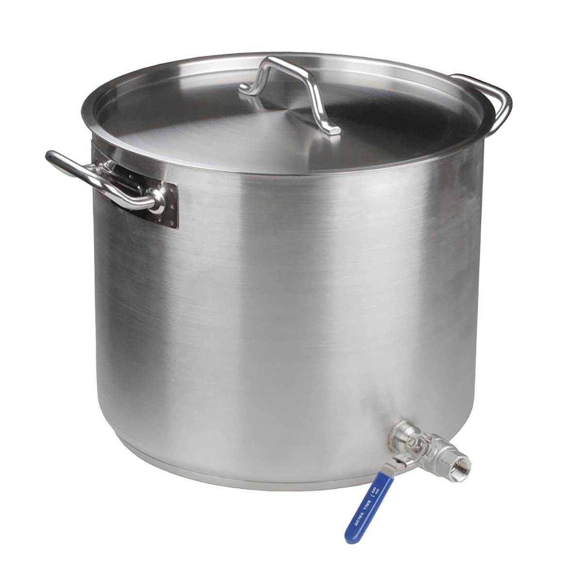 Stor rostfri kittel med tappkran, lock, 50x50cm, 98L kapacitet