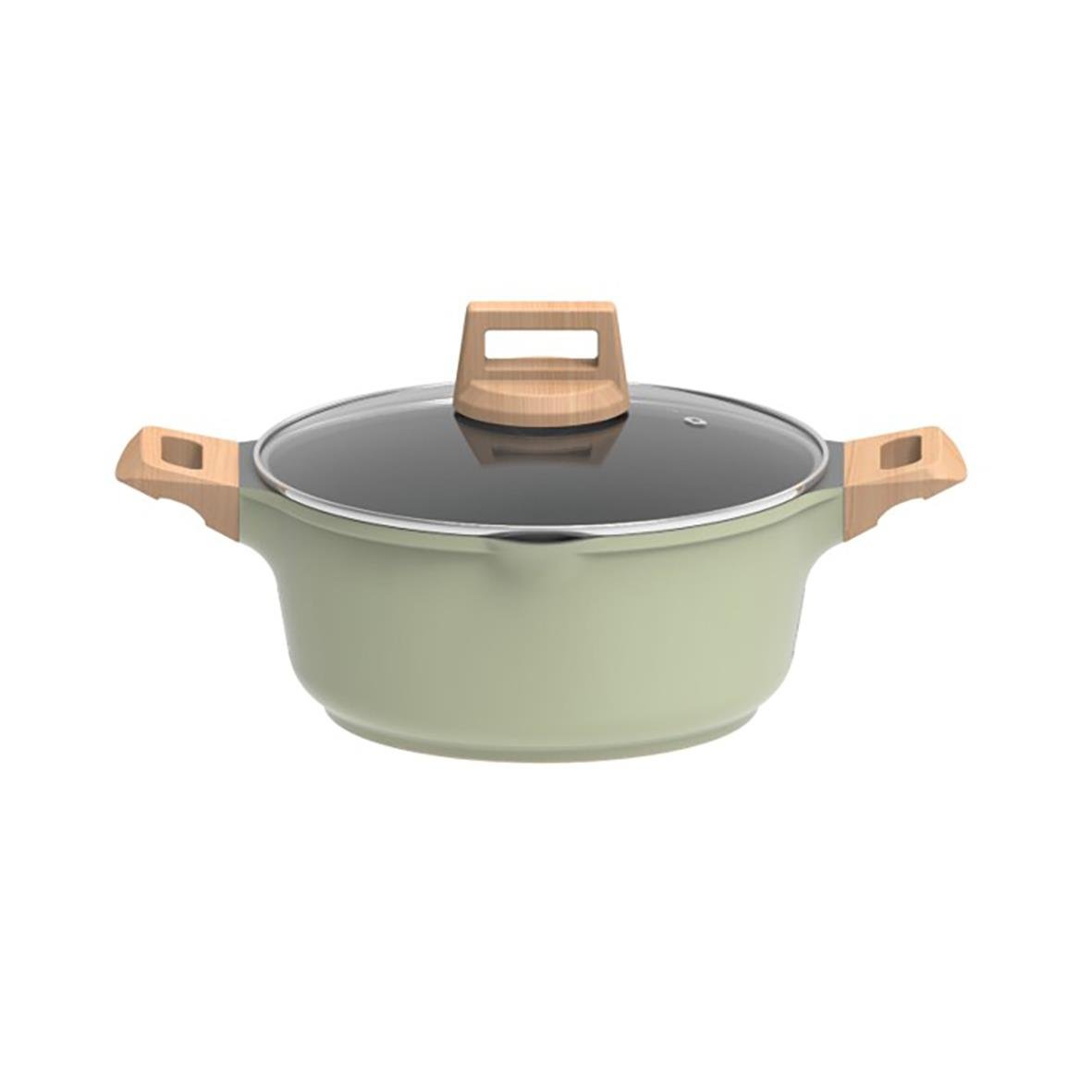 Gryta Ofelia 4 L med glaslock i grönt med trähandtag