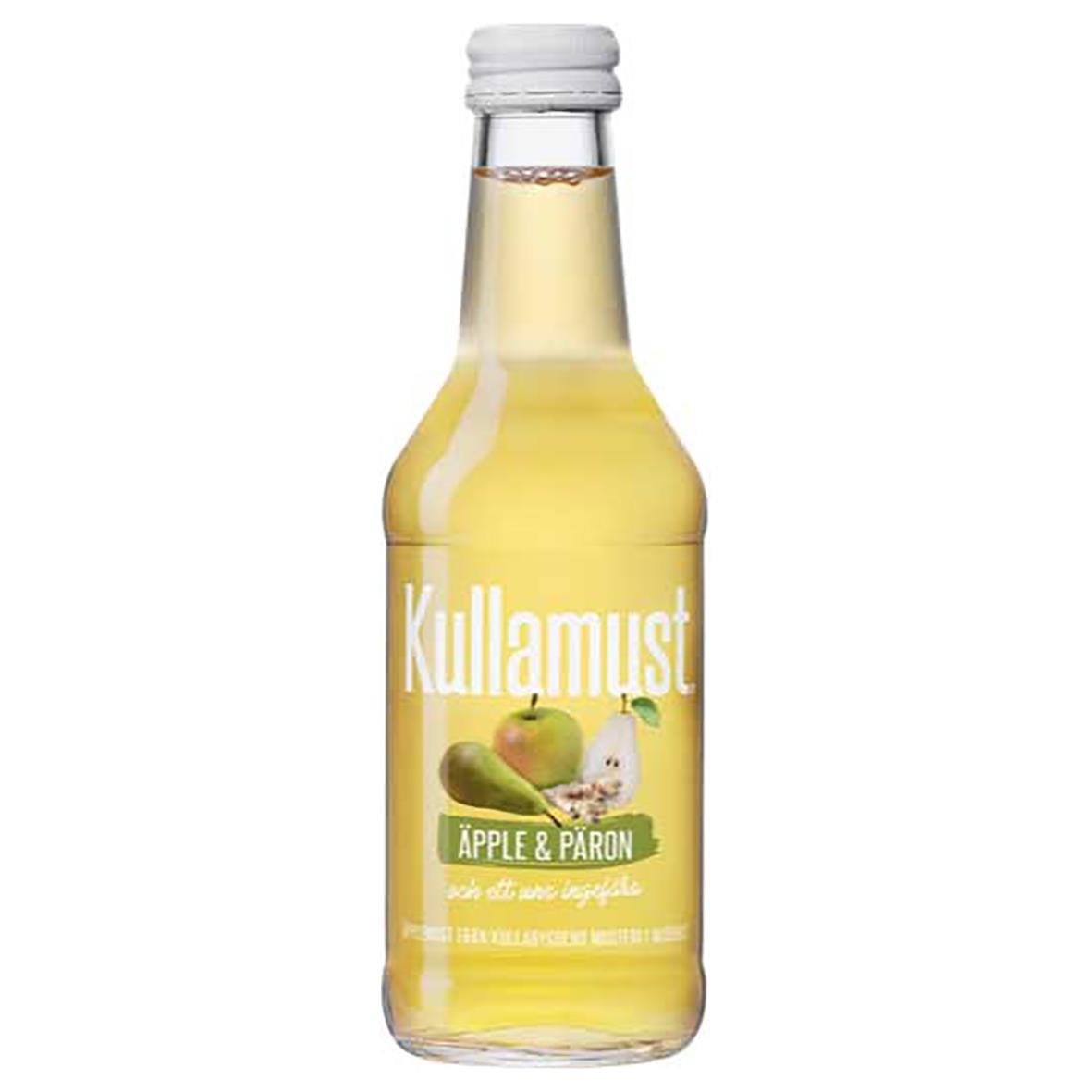 Kullamust äpple och päron dryck i liten glasflaska