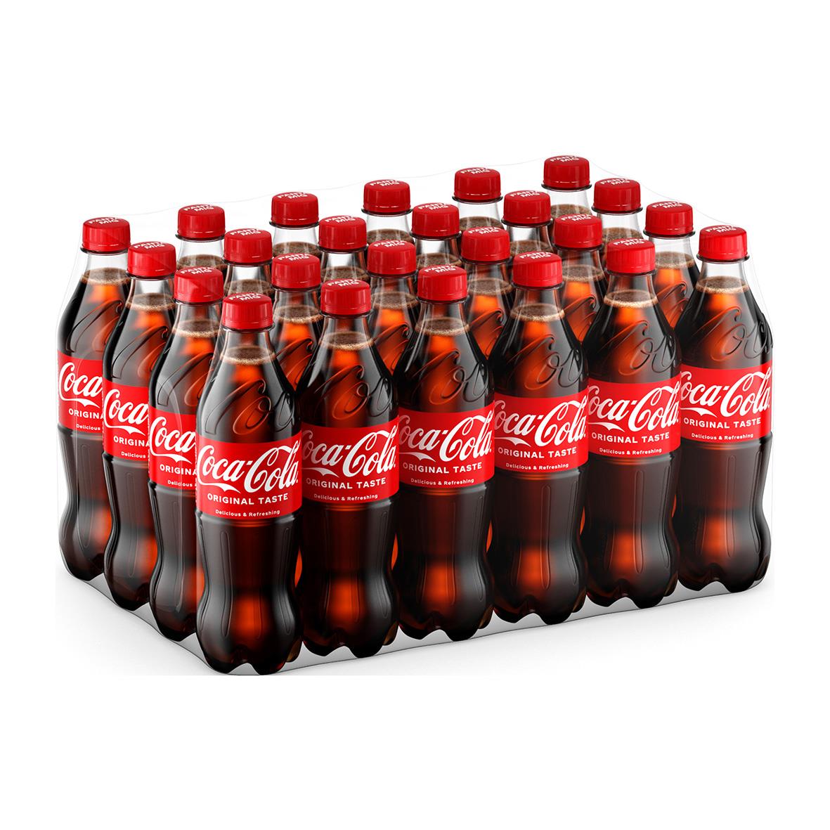 50cl Coca-Cola PET-flaska med röd etikett och röd lock