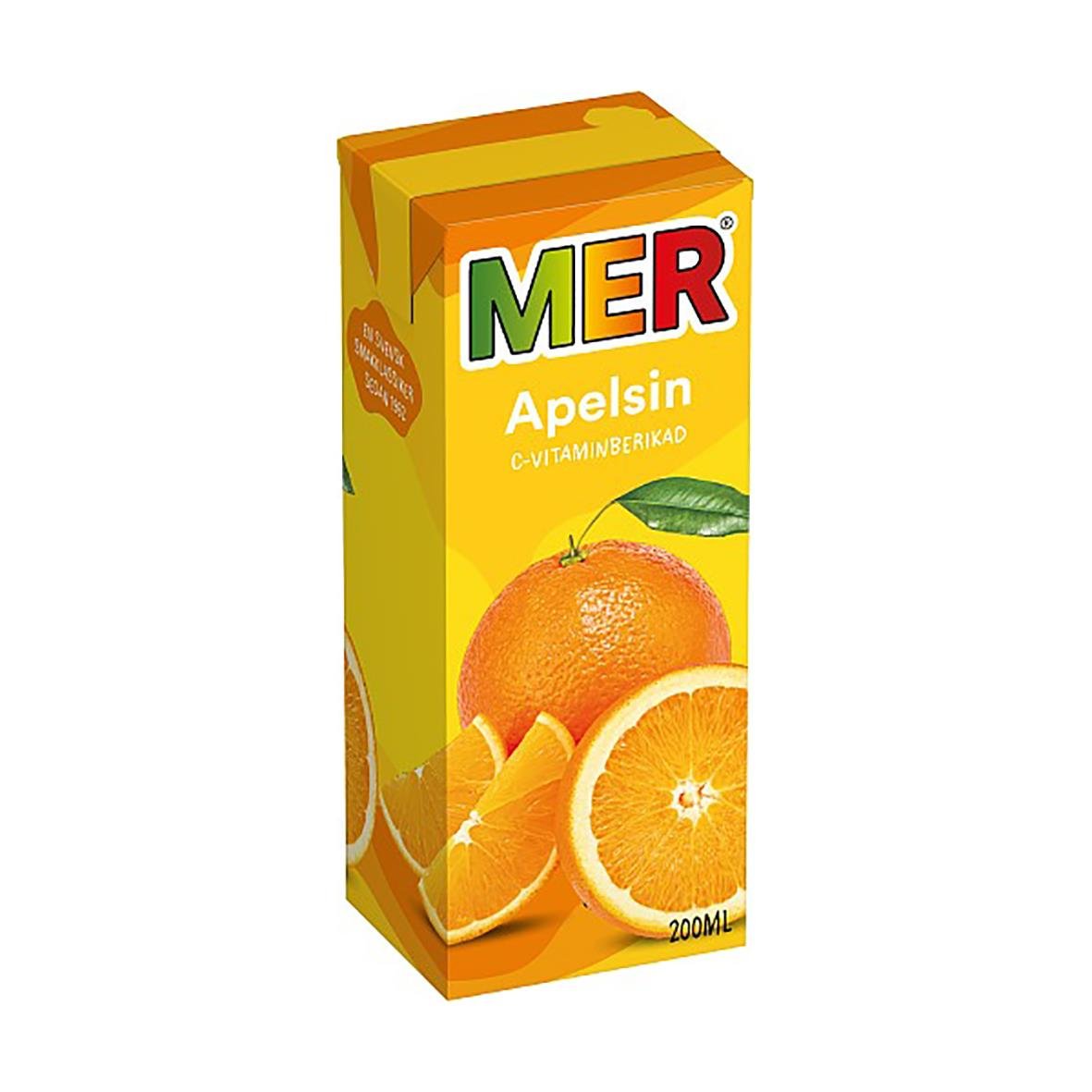 Förpackning av MER Apelsin fruktdryck med c-vitamin, 20cl