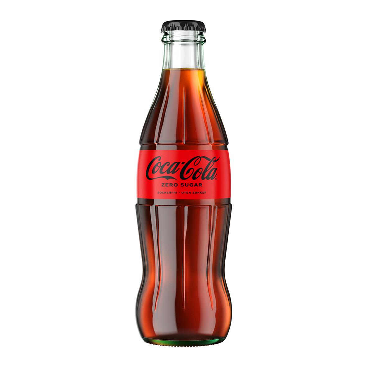 Coca-Cola Zero glasflaska 33cl med röd etikett