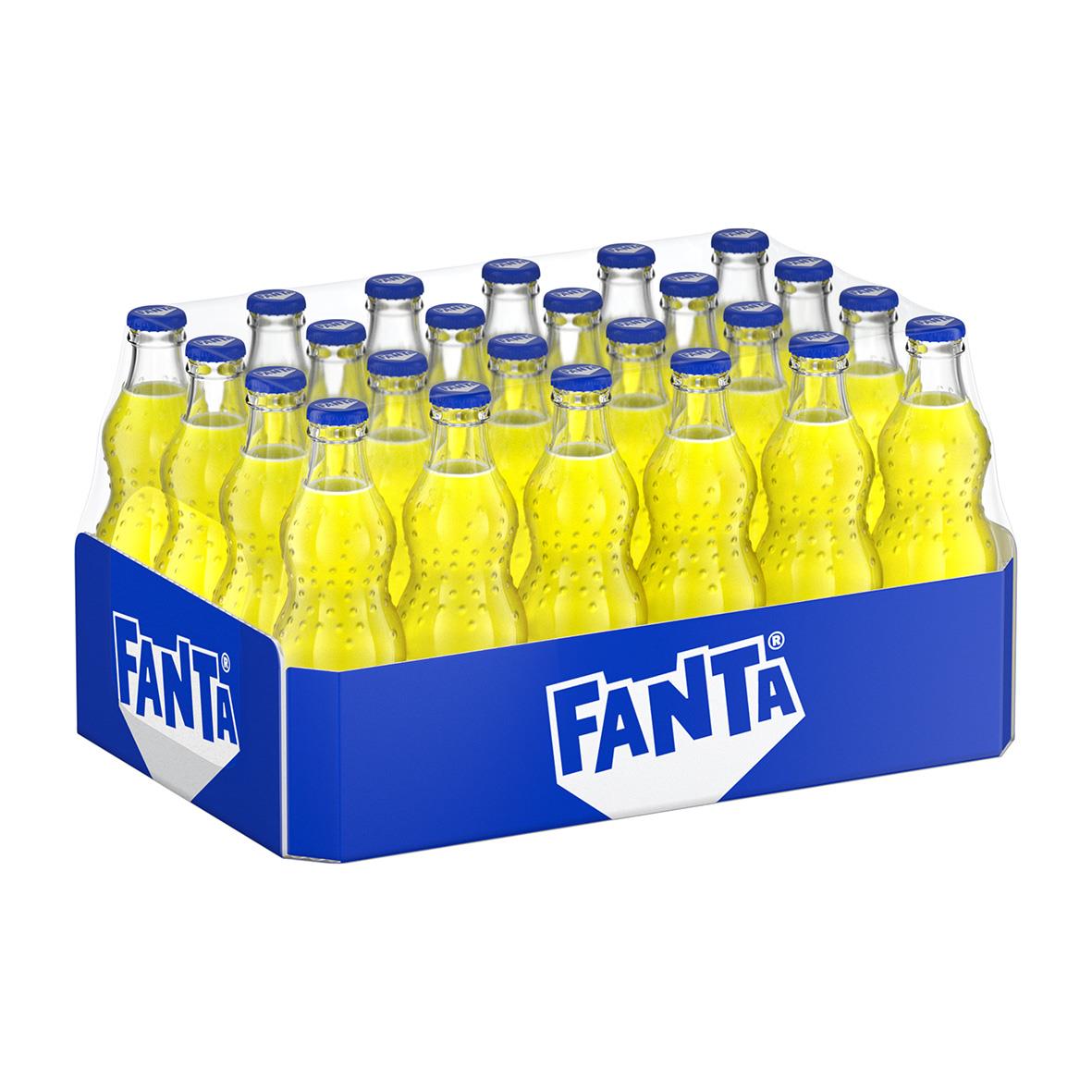 Fanta Zero Lemon glasflaska 33cl med bubblor och etikett