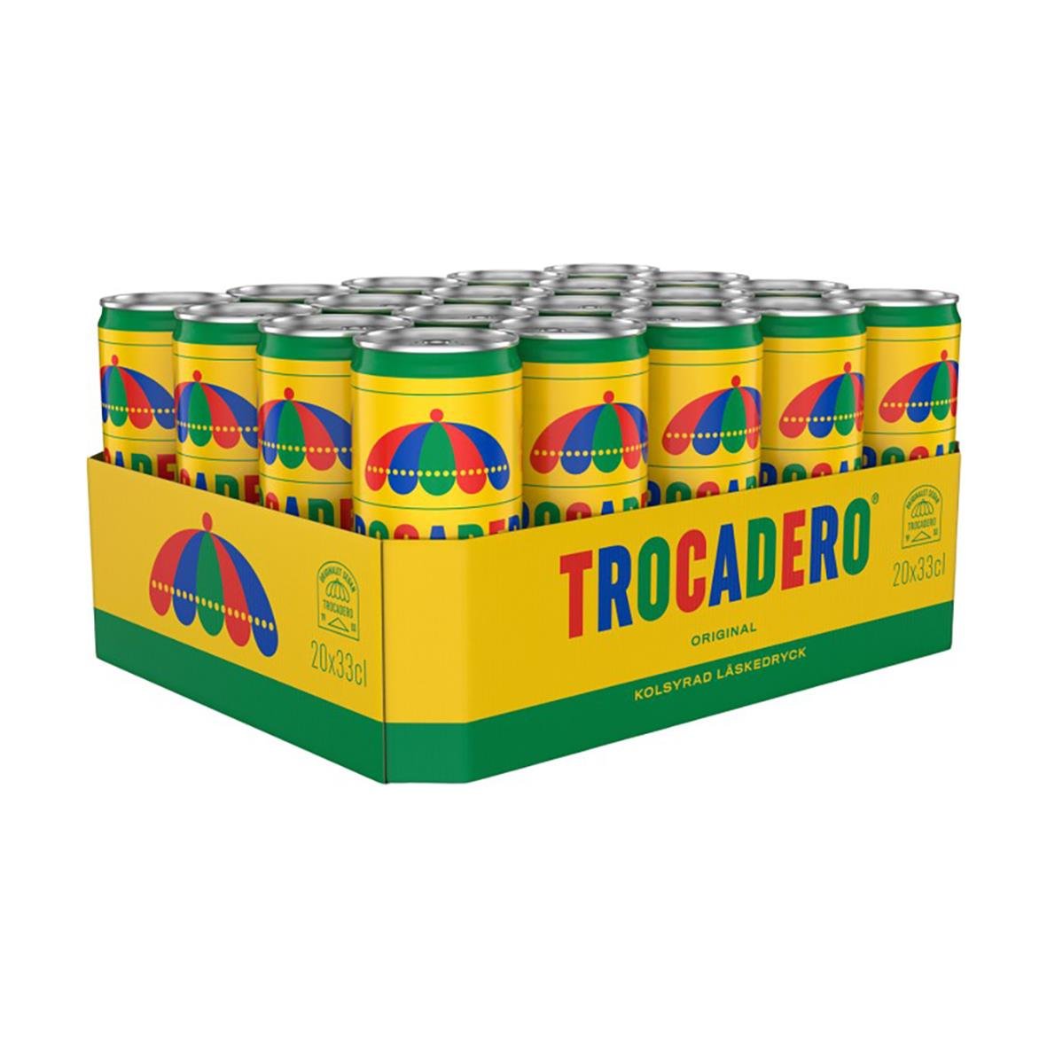 Läsk Trocadero burk 33cl med färgglad design och pant