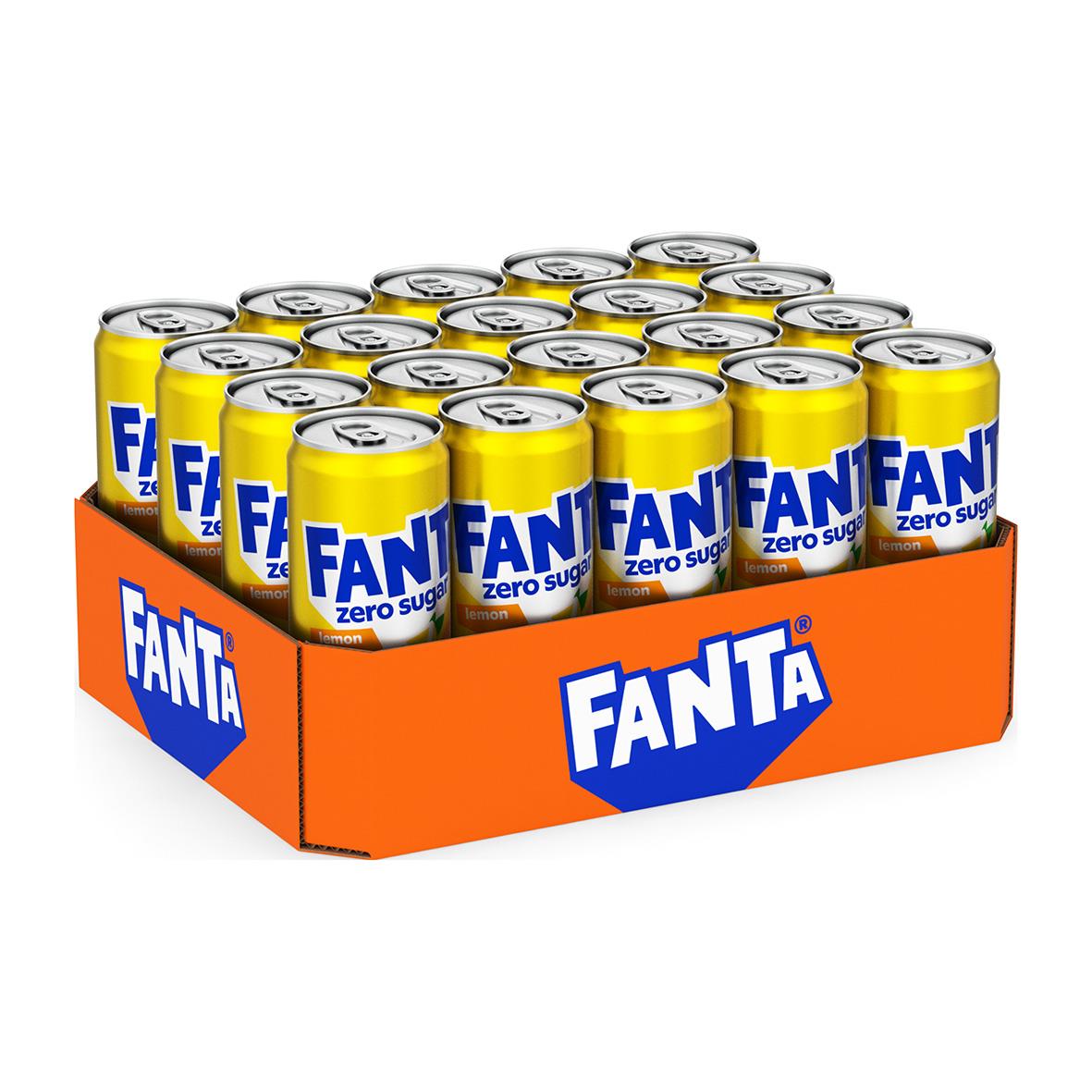 Läsk Fanta Zero Lemon 33cl burk med citron och lemonaddesign