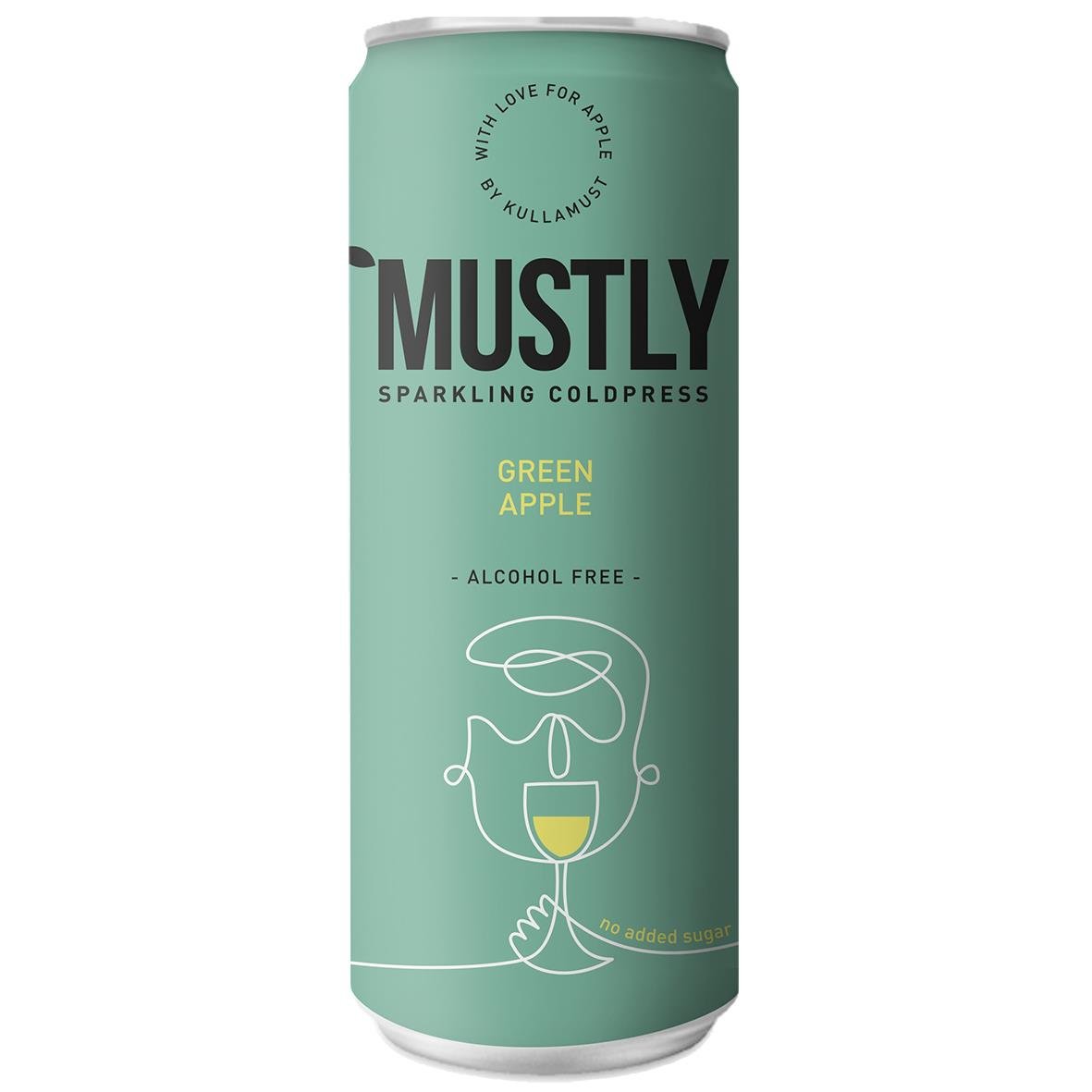 Dryck Mustly Grönt Äpple 33cl alkoholfri dryck med grön äppelsmak i burk inklusive pant