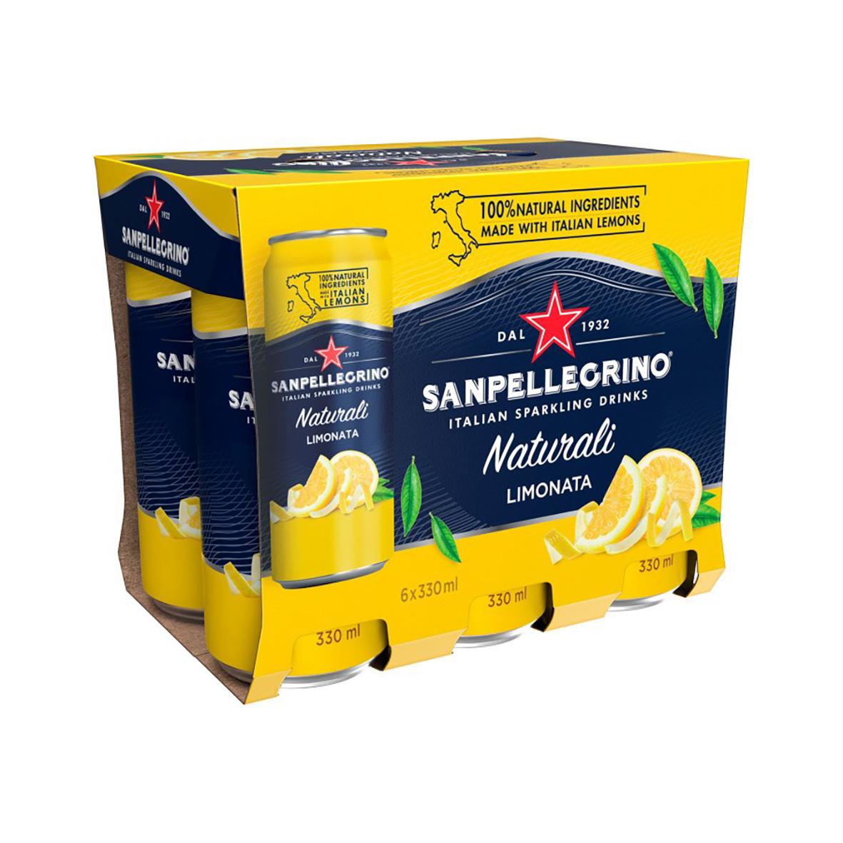 Kolsyrad San Pellegrino Limonata 33cl burk med citrussmak och citronskivor