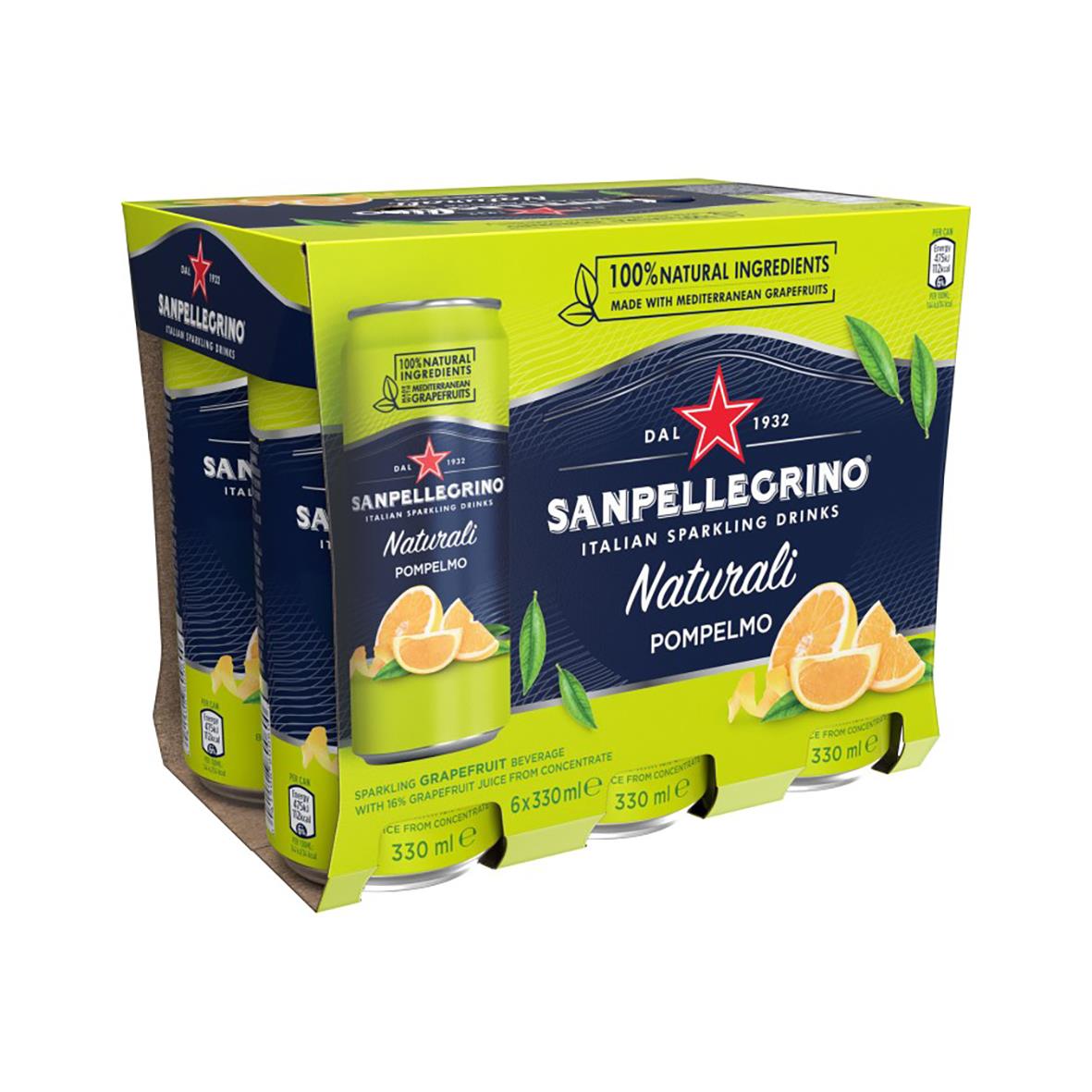 Kolsyrad San Pellegrino Pompelmo 33cl med citrusfrukter och naturliga ingredienser