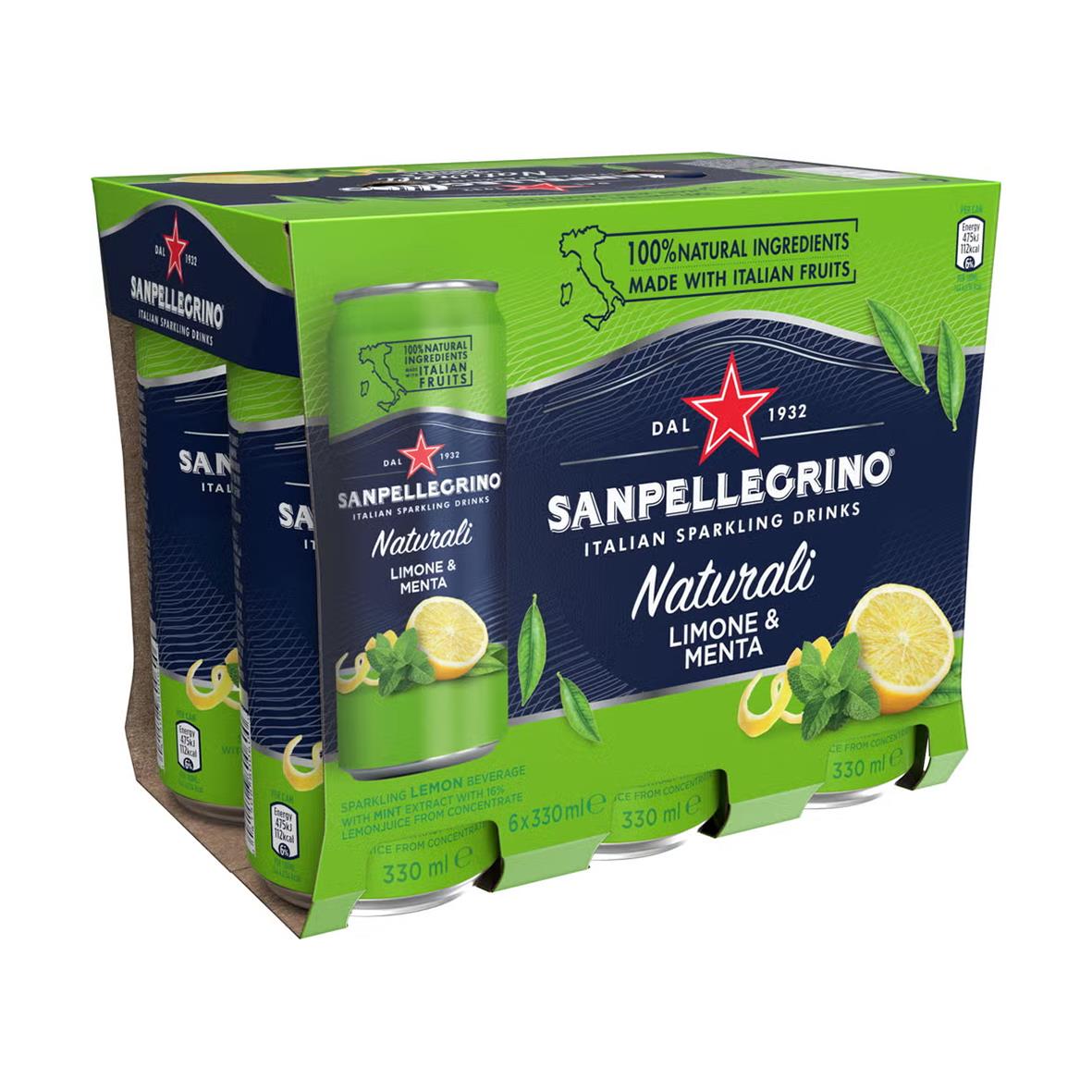 Kolsyrad San Pellegrino Dryck Limone & Menta 33cl med citron och mynta