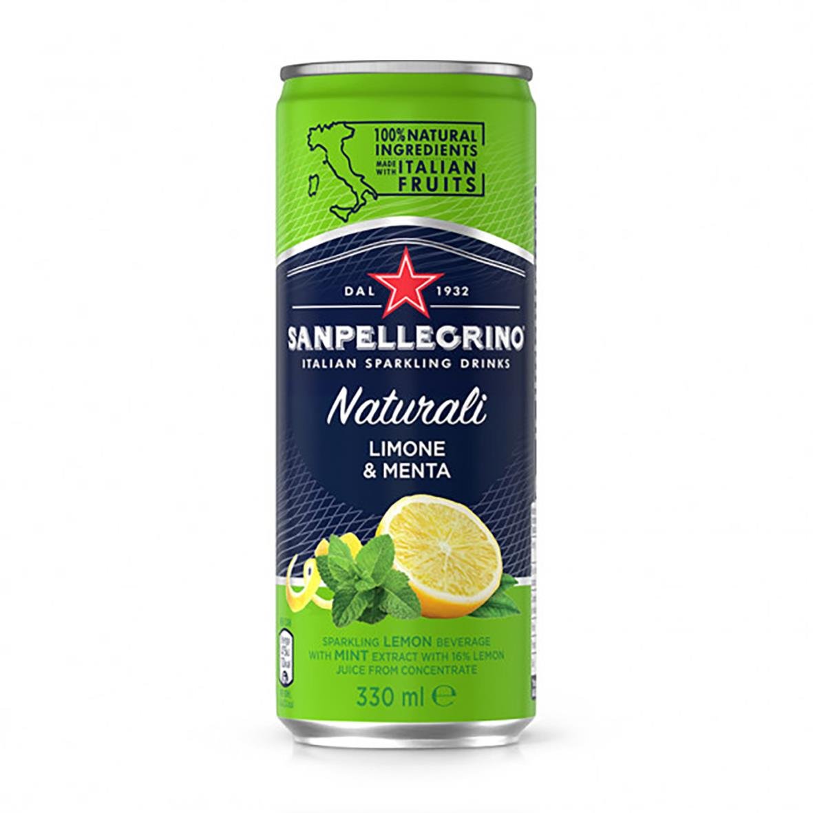 Kolsyrad San Pellegrino Dryck Limone & Menta 33cl med citron och mynta