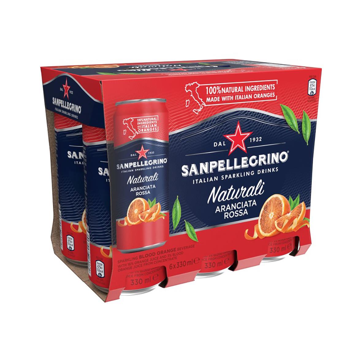 Kolsyrad San Pellegrino Aranciata Rossa 33cl med blodapelsinsmak och naturliga ingredienser