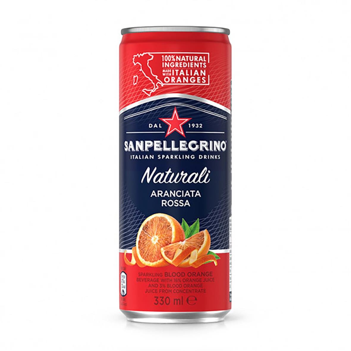 Kolsyrad San Pellegrino Aranciata Rossa 33cl med blodapelsinsmak och naturliga ingredienser
