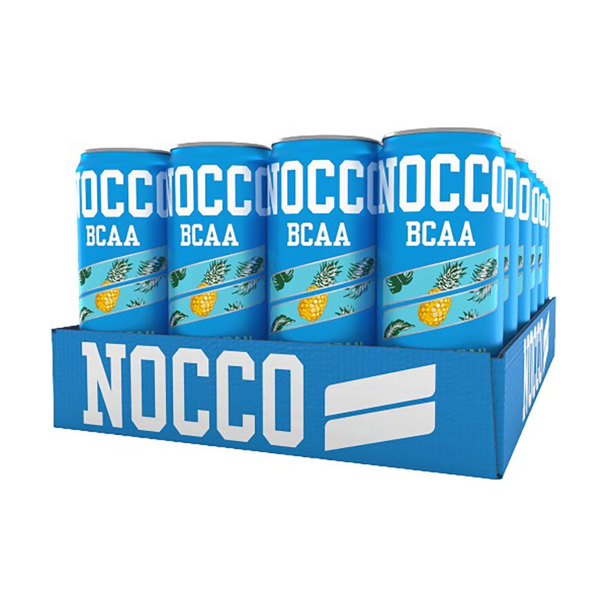 Energidryck Nocco BCAA Caribbean 33cl med ananas och palmblad, koffein 180 mg, sockfri, kolsyrad, inklusive pant
