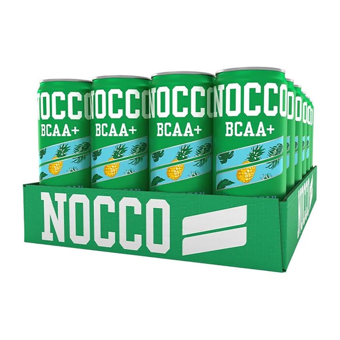 Energidryck Nocco BCAA+ Caribbean kofffri 33cl burk med grön design och ananasillustration