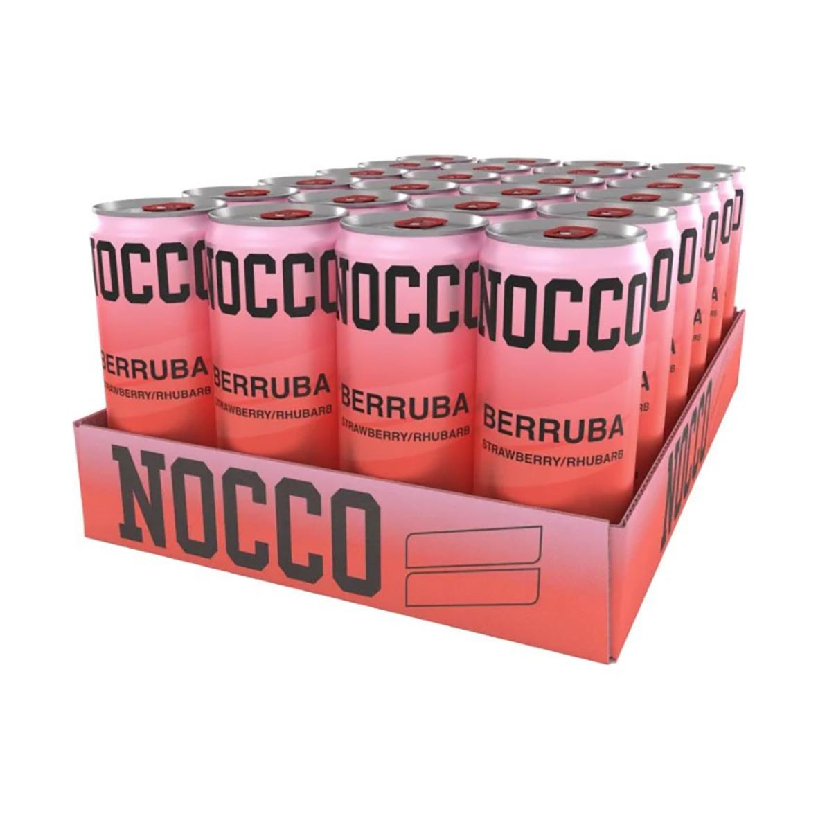 Energidryck Nocco BCAA Berruba 33cl med smak av jordgubb och rabarber, inklusive pant