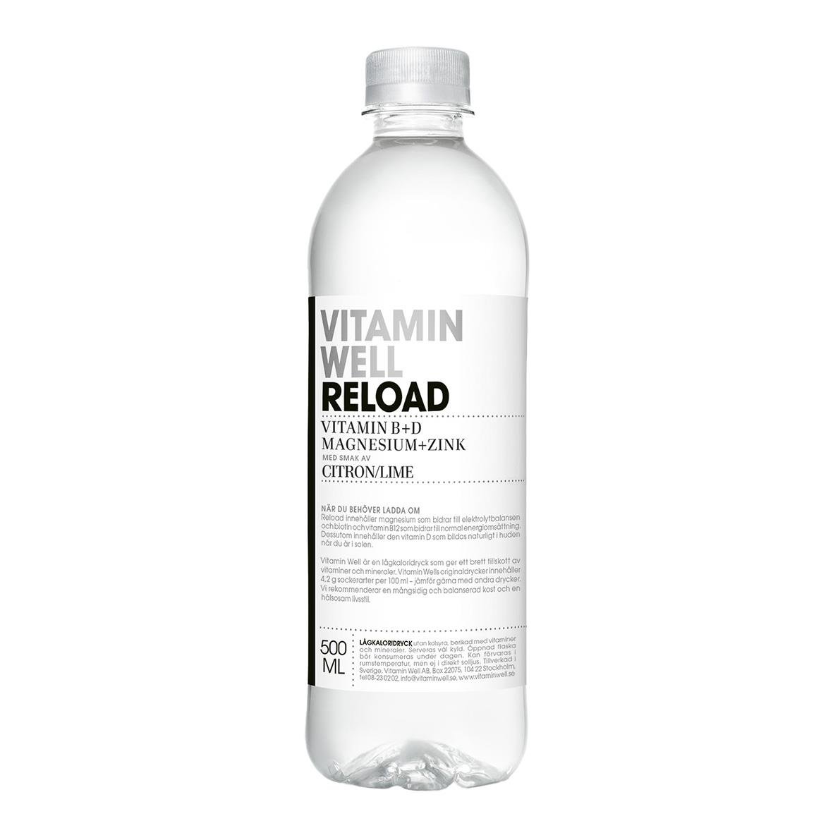 Vitamin Well Reload dryck i 50cl flaska med citrondoft och inkluderad pant
