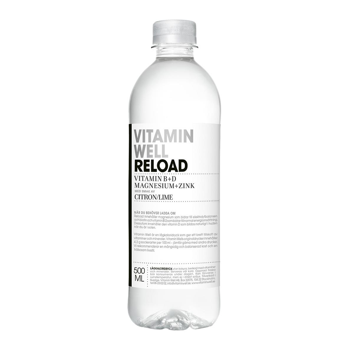 Vitamin Well Reload dryck i 50cl flaska med citrondoft och inkluderad pant