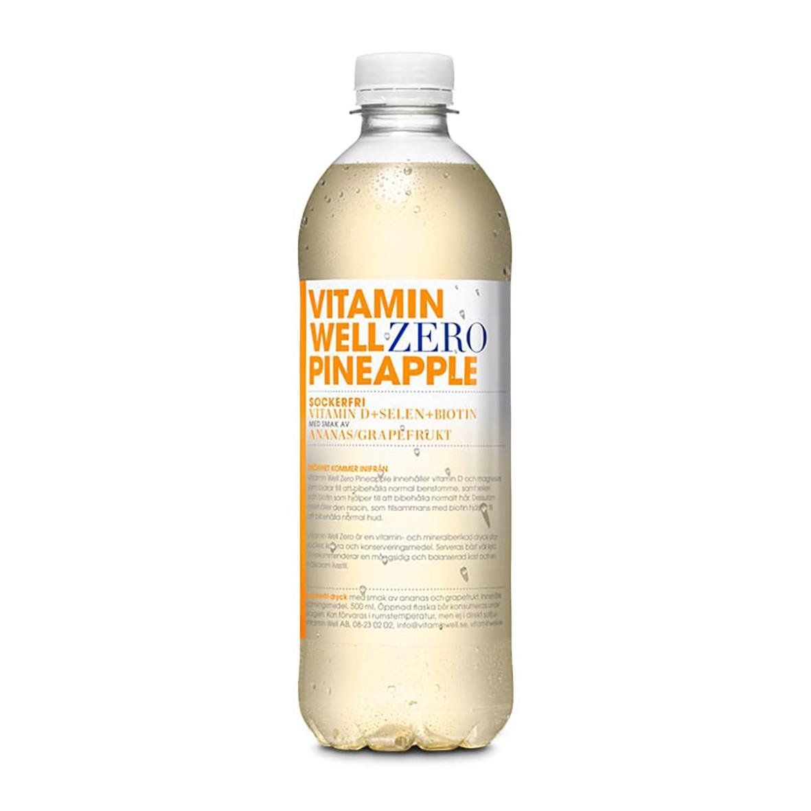 Vitamin Well Zero Pineapple dryck i 50cl flaska med vitt lock och etikett