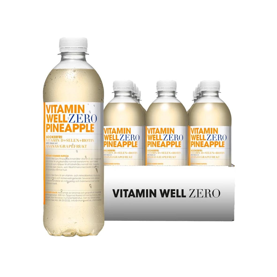 Vitamin Well Zero Pineapple dryck i 50cl flaska med vitt lock och etikett