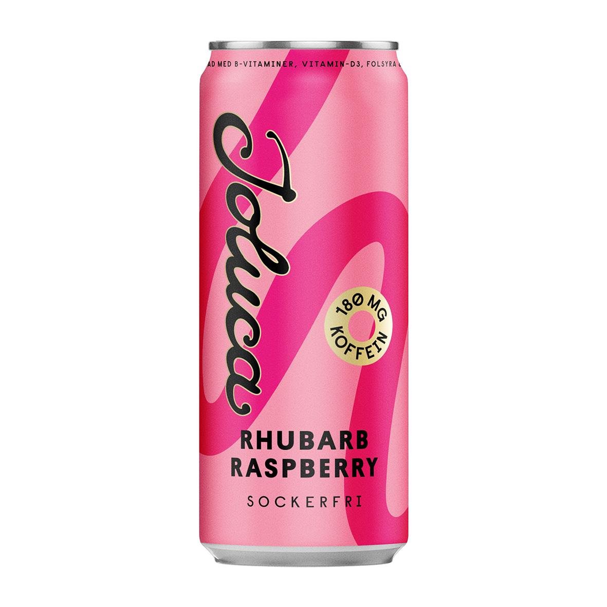 Energidryck Joluca Rhubarb Raspberry 33cl inklusive pant, rosa burk