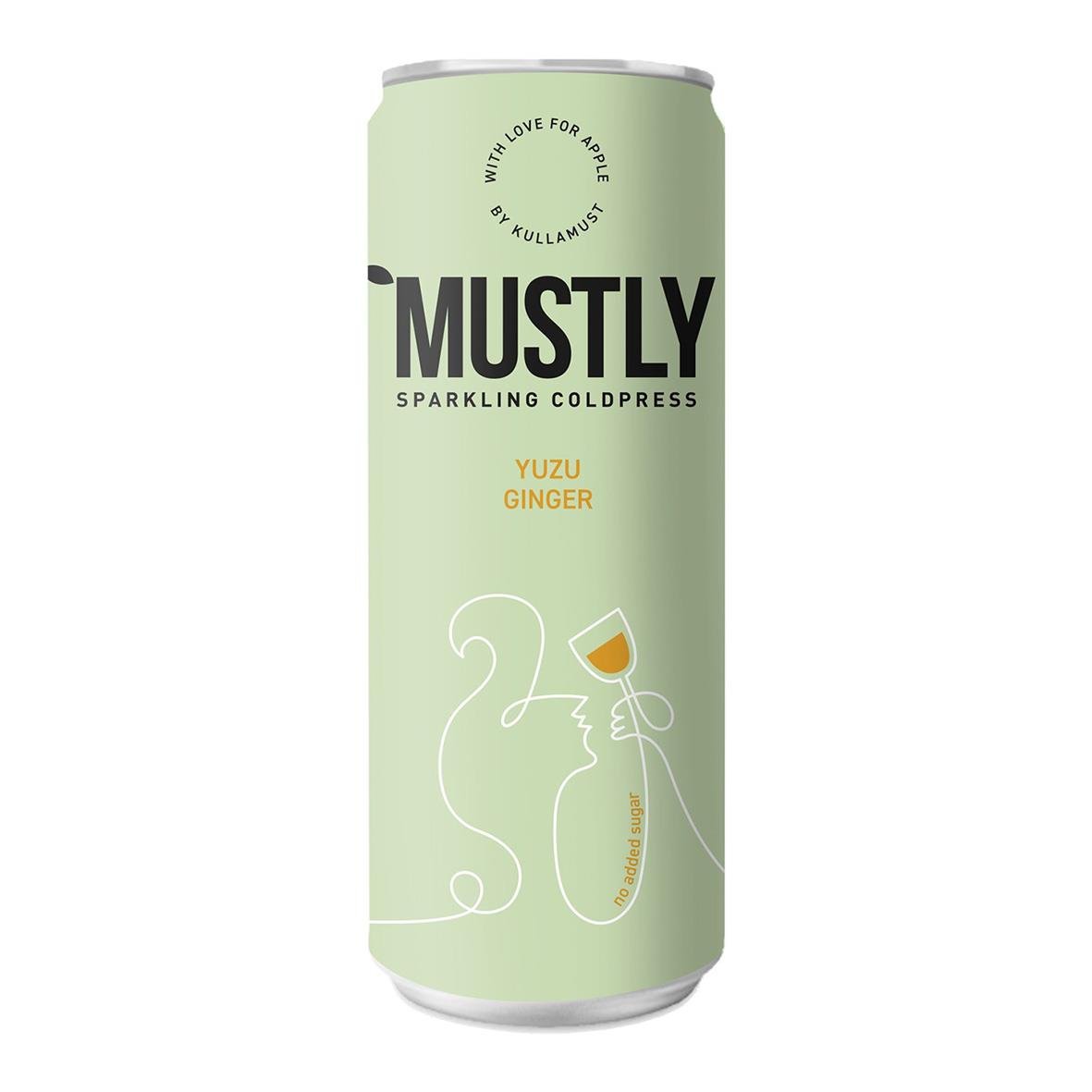 Mustly Yuzu Ginger dryck i 33cl burk med illustration av ett glas och en svan