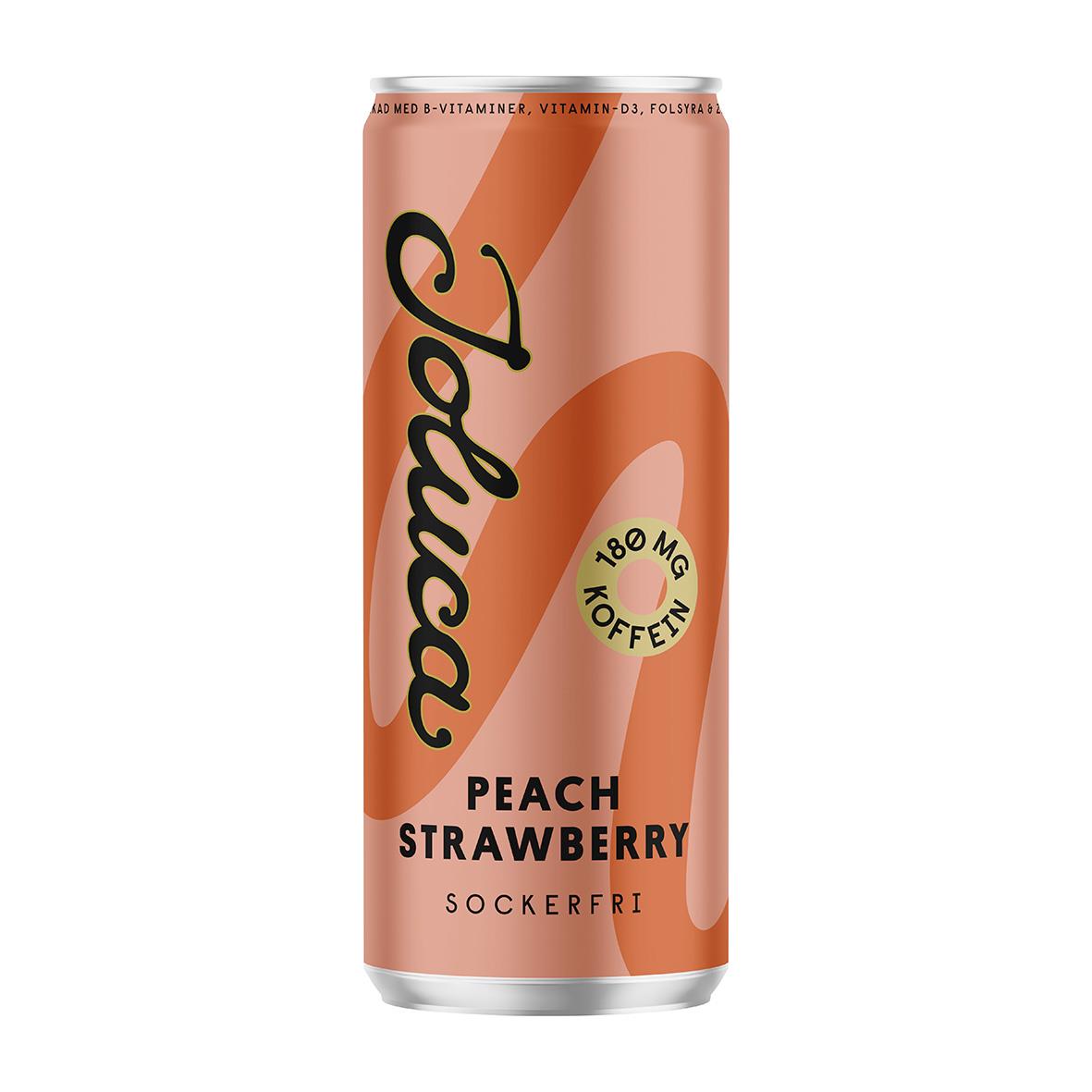 Energidryck Joluca Peach Strawberry 33cl utan pant med smak av persika och jordgubb