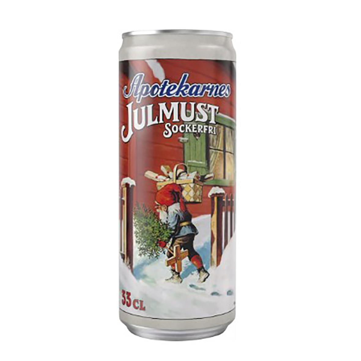 Läsk Apotekarnes Julmust Sockerfri 33cl i burk med julmotiv och snö