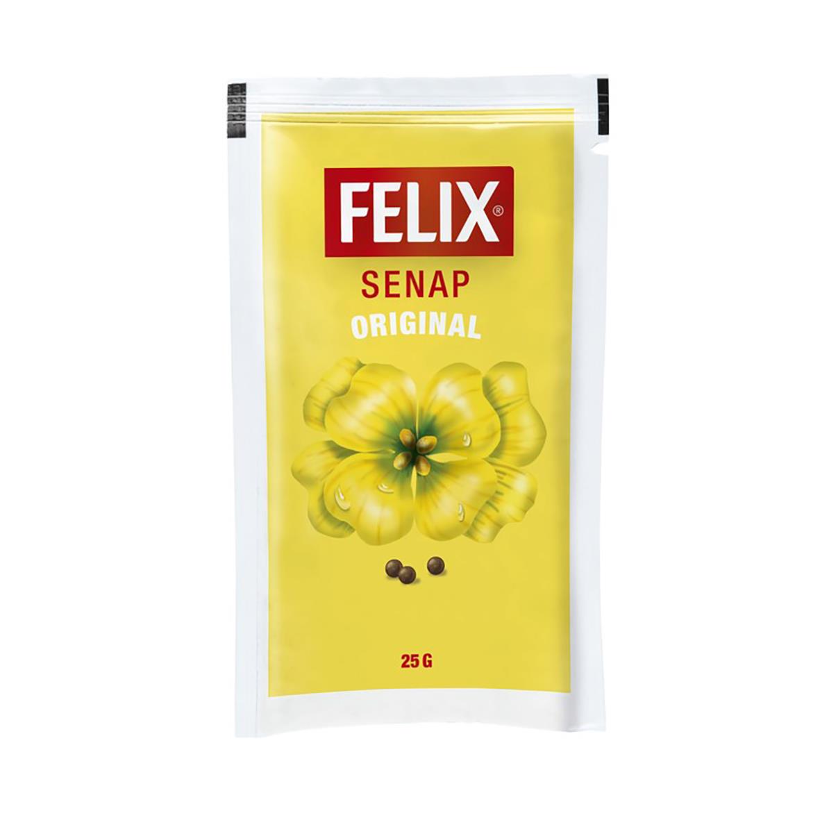 Felix Senap Original Portionspåse 25g i gul förpackning med röd Felix-logga