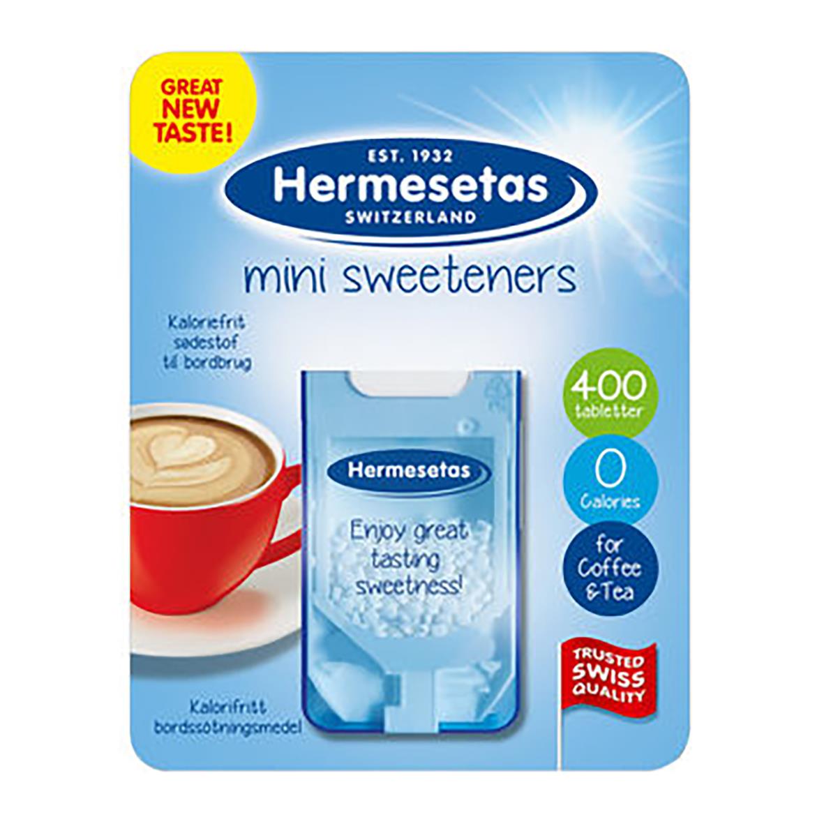 Hermesetas Minisweeteners original för kaffe och te, 400 tabletter, kalorifria, schweizisk kvalitet
