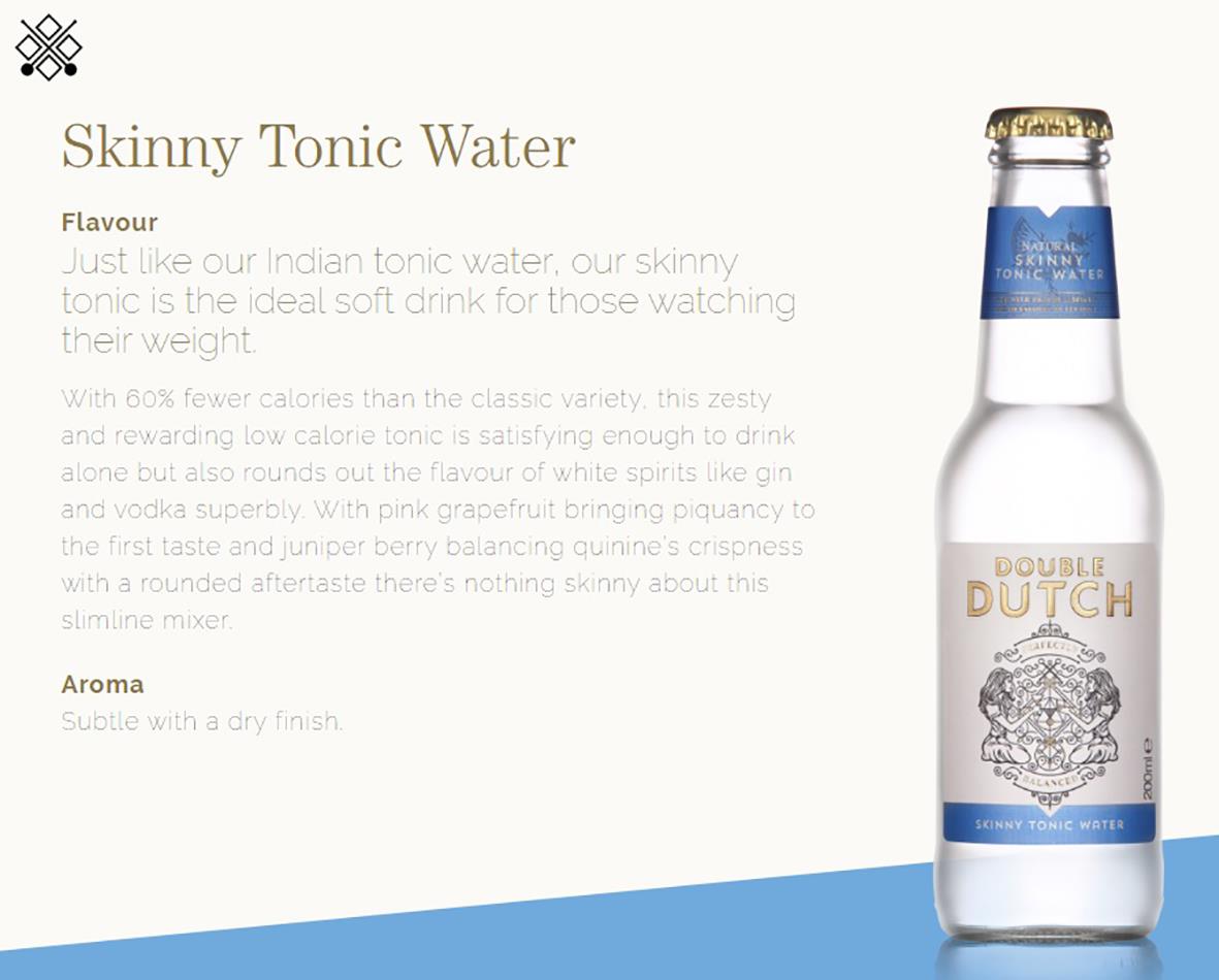 Mixers Double Dutch Tonic Skinny 20cl flaska med blå och vit etikett