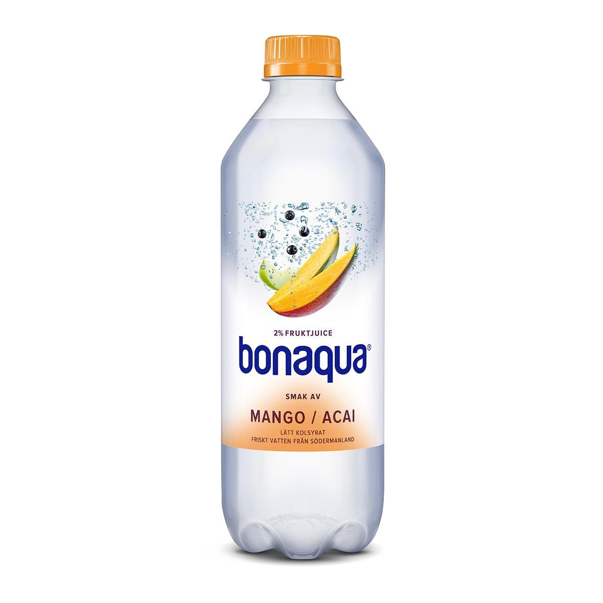 Bonaqua Mango/Acai kolsyrat vatten i PET-flaska med orange lock