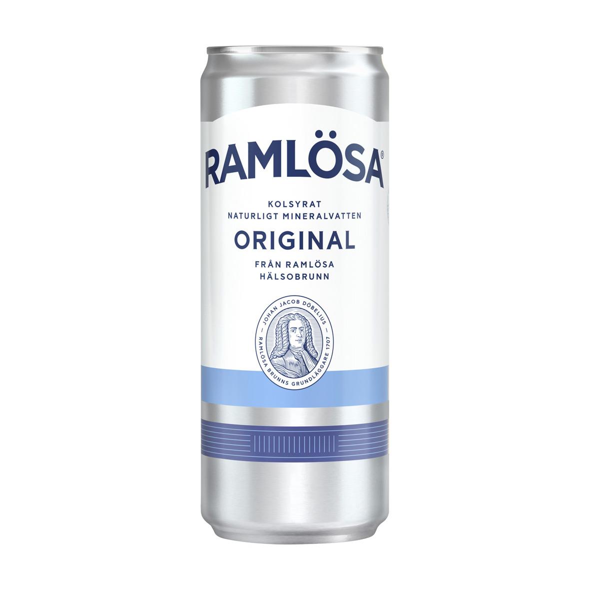 Kolsyrat vatten i Ramlösa Naturell burk 33cl utan pant