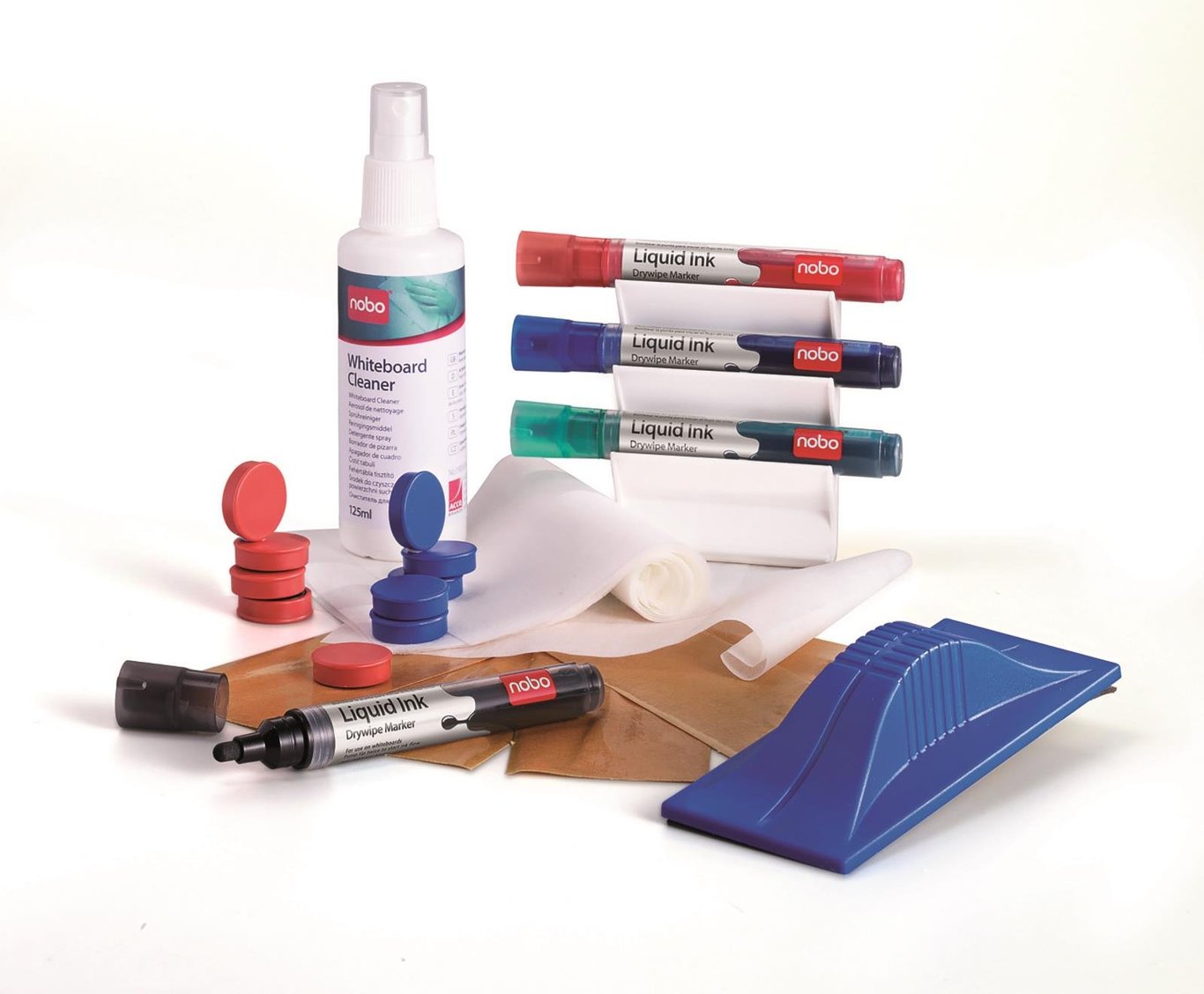 Whiteboard Nobo Startkit medium med whiteboardrengöring, pennor, magneter, sudd och tillbehör