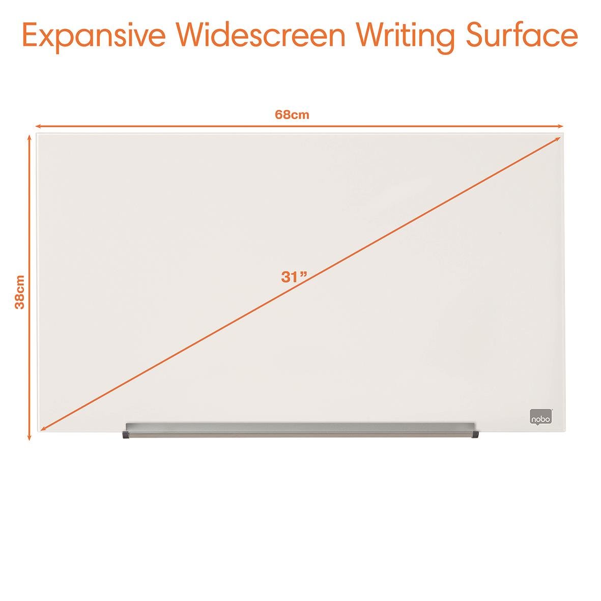 Glastavla Nobo Impression Pro 31 tum vit, 677x381mm, expanderande skrivyta