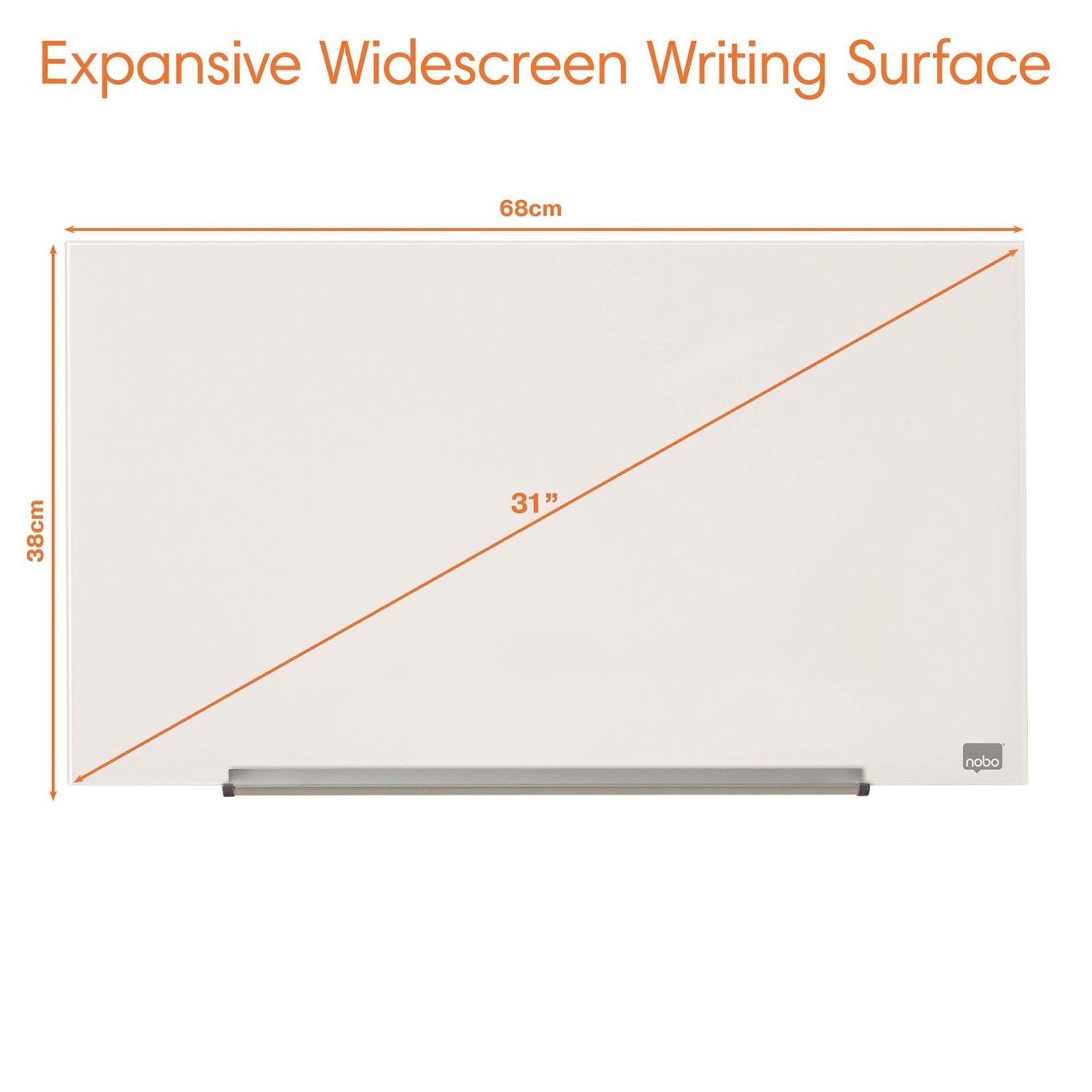 Glastavla Nobo Impression Pro 31 tum vit, 677x381mm, expanderande skrivyta