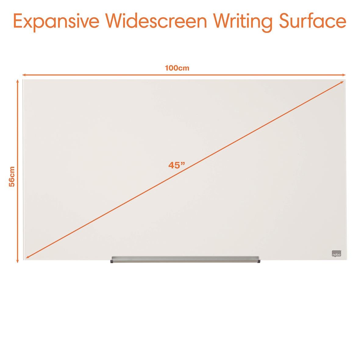 Glastavla Nobo Impression Pro 45 tum vit, storlek 993x559mm, expanderande skrivyta