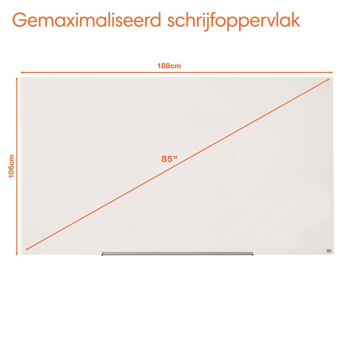 Glastavla Nobo Impression Pro 85 tum vit, mått 1883x1059mm, skrivtavla med gemaximerad skrivytor