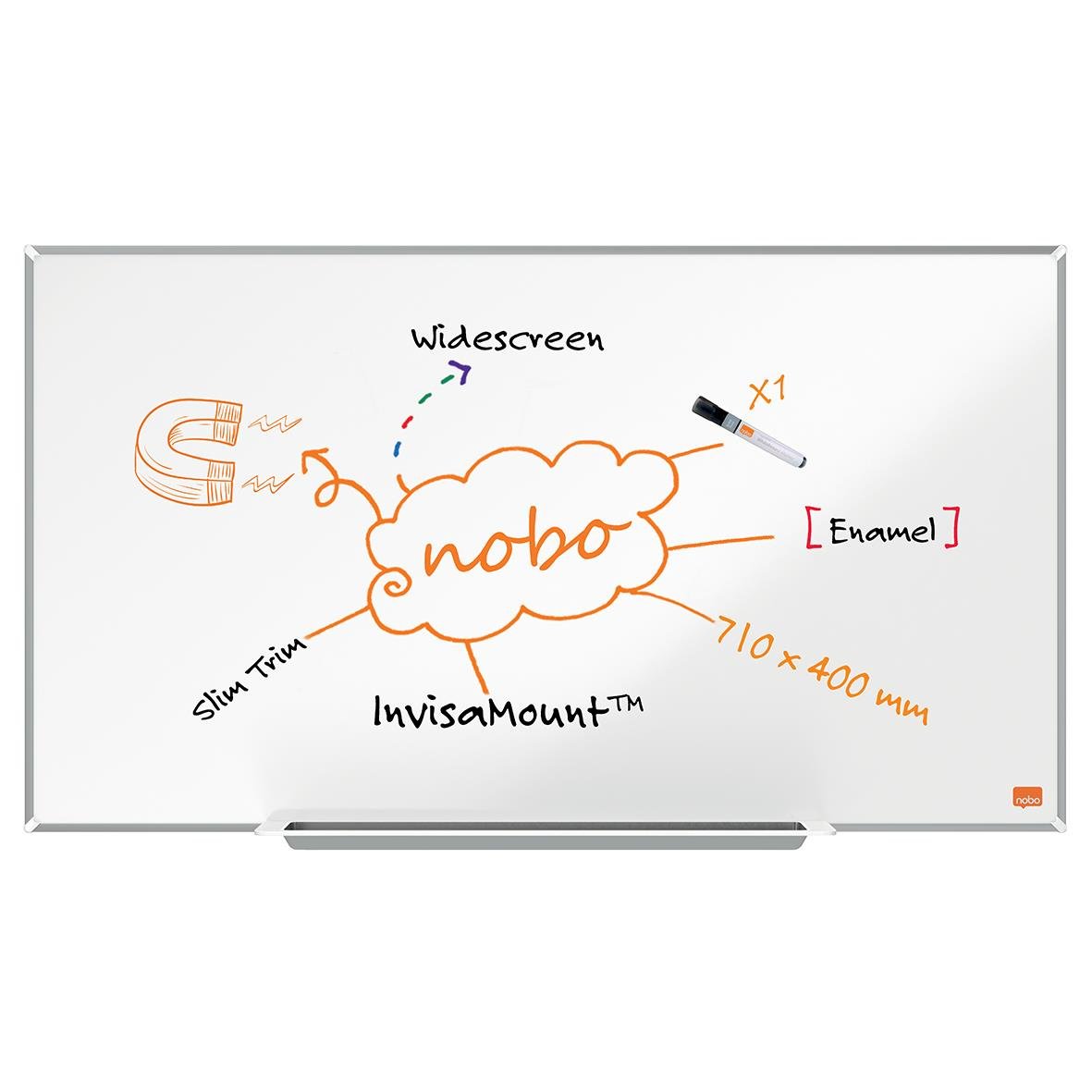 Vitwhiteboardtavla Nobo Impression Pro Emalj 710x400mm med skriv och ritfunktion
